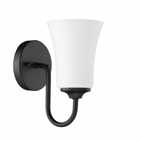 CRAFTMADE Gwyneth 1 Light Wall sconce in Flat Black White Glass 50401-FB-WG